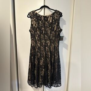 Gabby Skye Black and Nude Lace Semiformal Fit & Flare Dress NWT Size 16